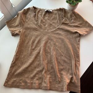 & Other Stories Heart Pointelle Brown Top Large